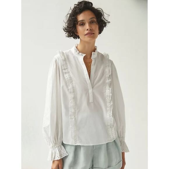 Anthropologie Tops - Anthropologie Maeve Ruffled Eyelet Blouse Top White‎